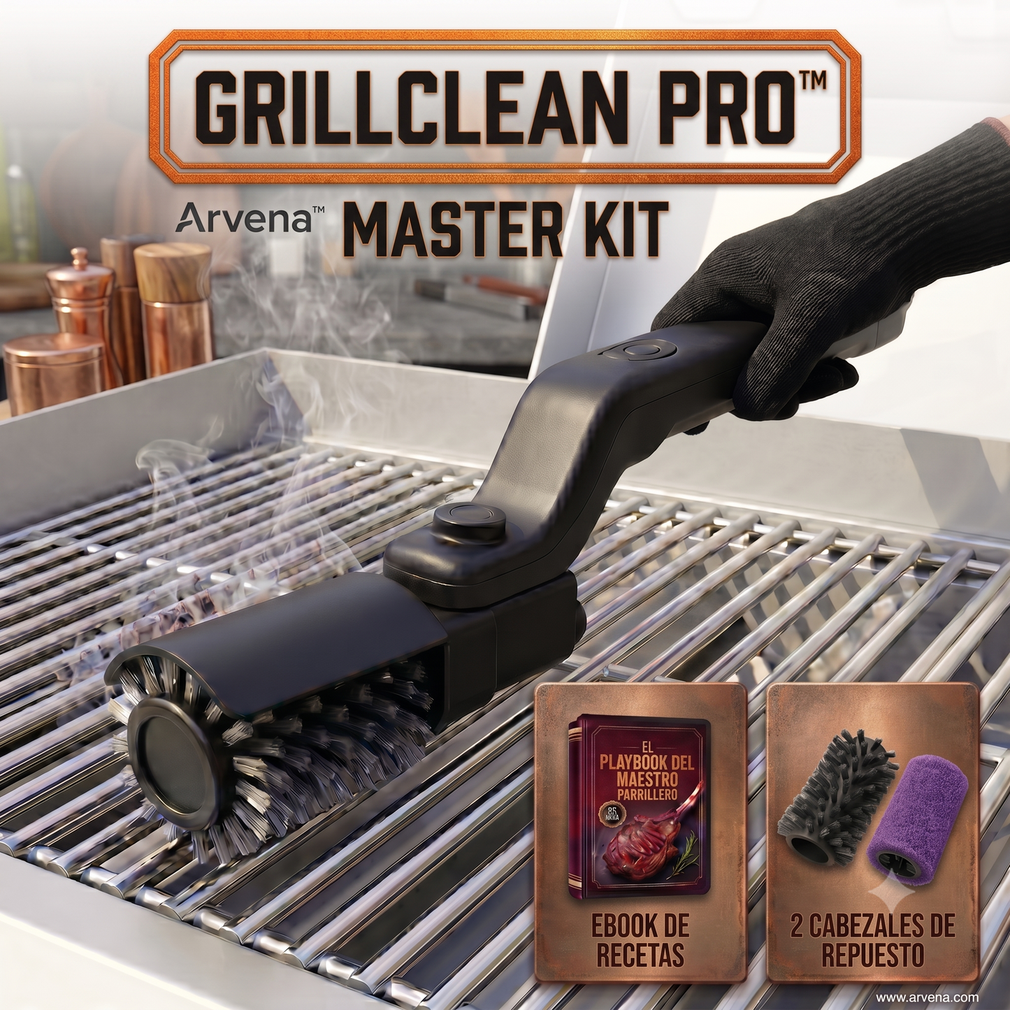 GrillClean Pro™ - Cepillo Limpiador de Parrillas sin Cerdas Metálicas