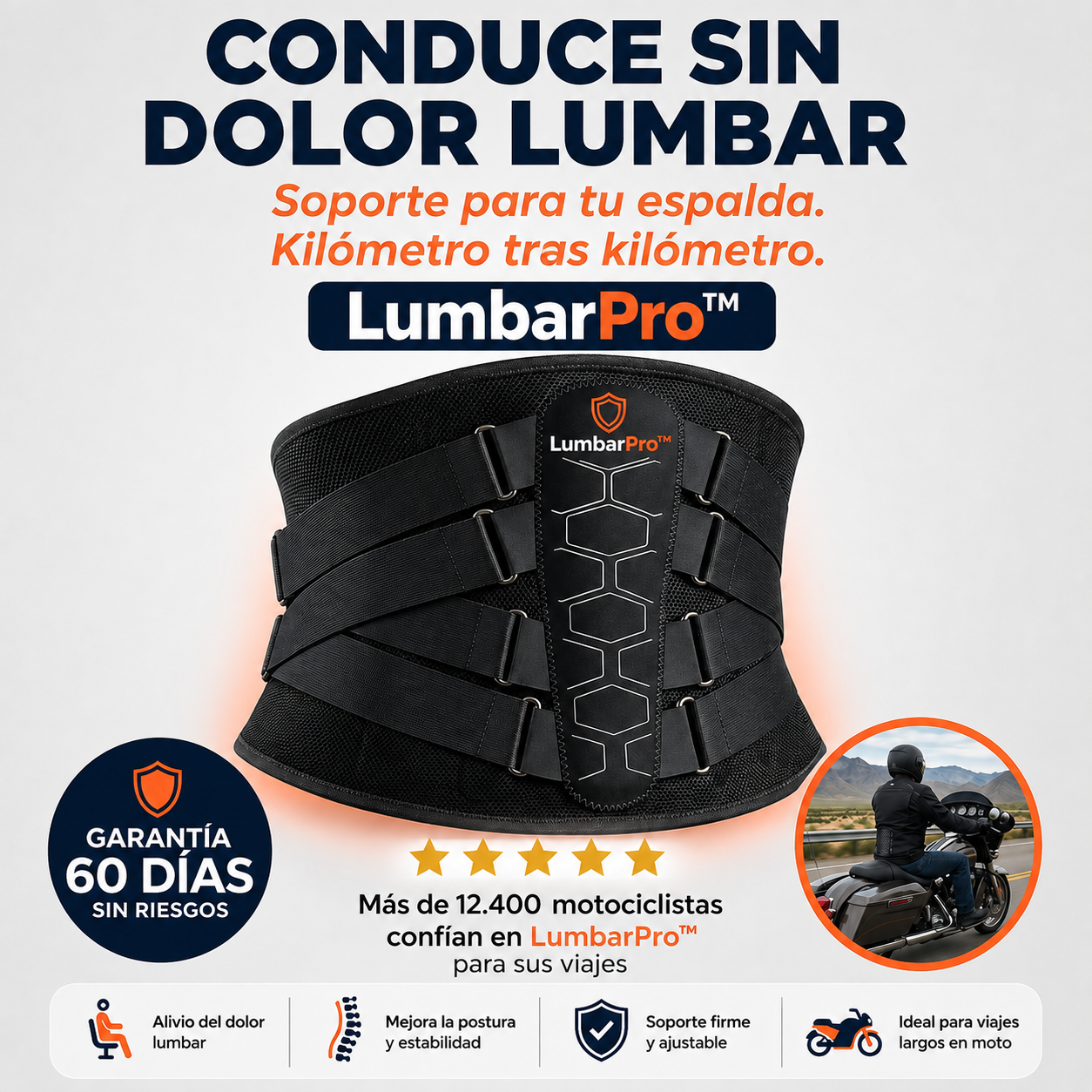 LumbarPro™ - Soporte Lumbar para Motociclistas
