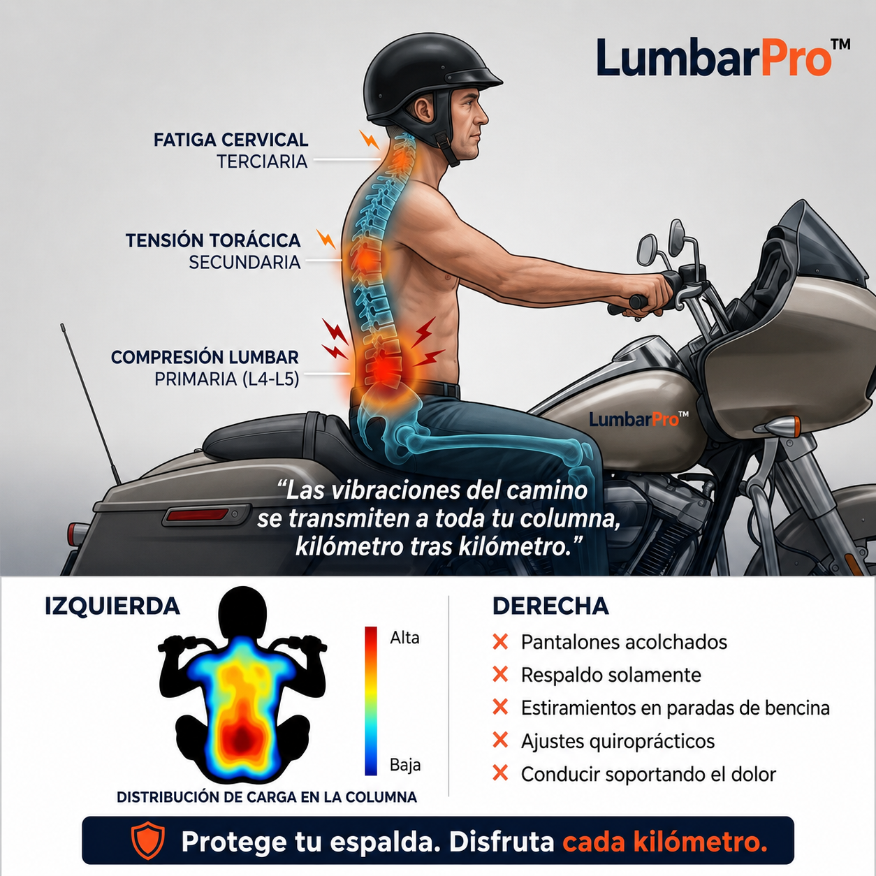 LumbarPro™ - Soporte Lumbar para Motociclistas