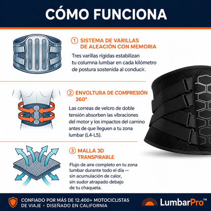 LumbarPro™ - Soporte Lumbar para Motociclistas